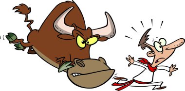 çizgi adam bir boğa çalıştıran