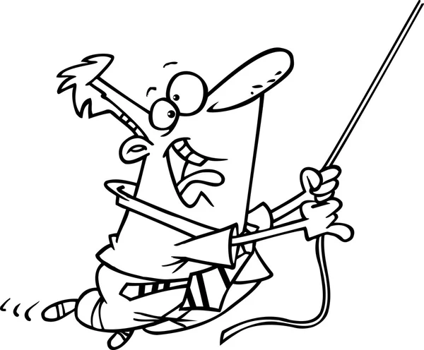 Cartoon businessman swinging from arope — Stock Vector