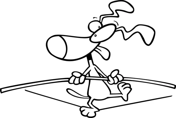 Cartoon dog walking on a tight rope — Stock Vector