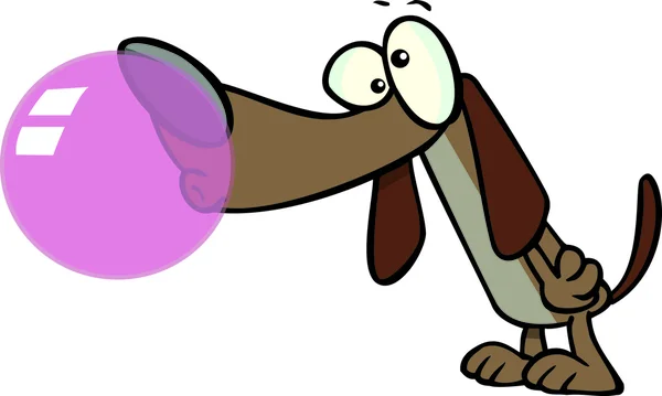 Cartoon dog chewing bubble gum - Stock Image - Everypixel