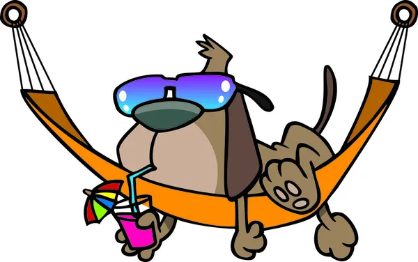 Cartoon hond loungen op een hangmat — Stockvector