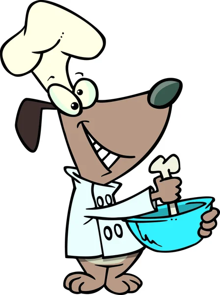 Cartoon chef cane miscelazione con un osso — Vettoriale Stock