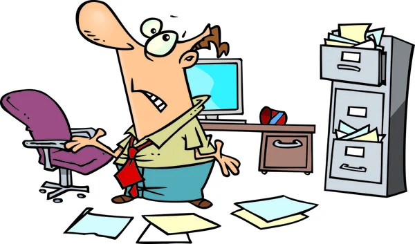Cartoon disorganized businessman in a mess — Stock Vector