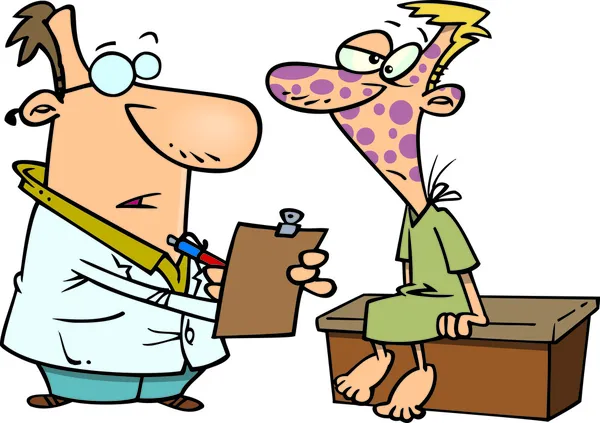 Médico de dibujos animados con un paciente — Vector de stock