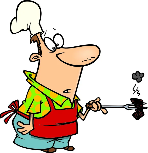 Cartone animato di un uomo che si prepara a costolette barbecue — Vettoriale Stock