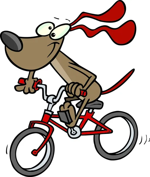 Cão dos desenhos animados e bicicleta — Vetor de Stock