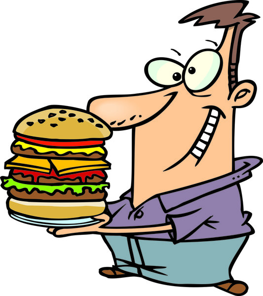 Cartoon man and burger