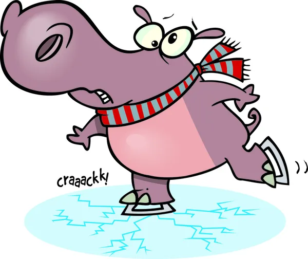 Cartoon Hippo Ice Skater — Stock Vector