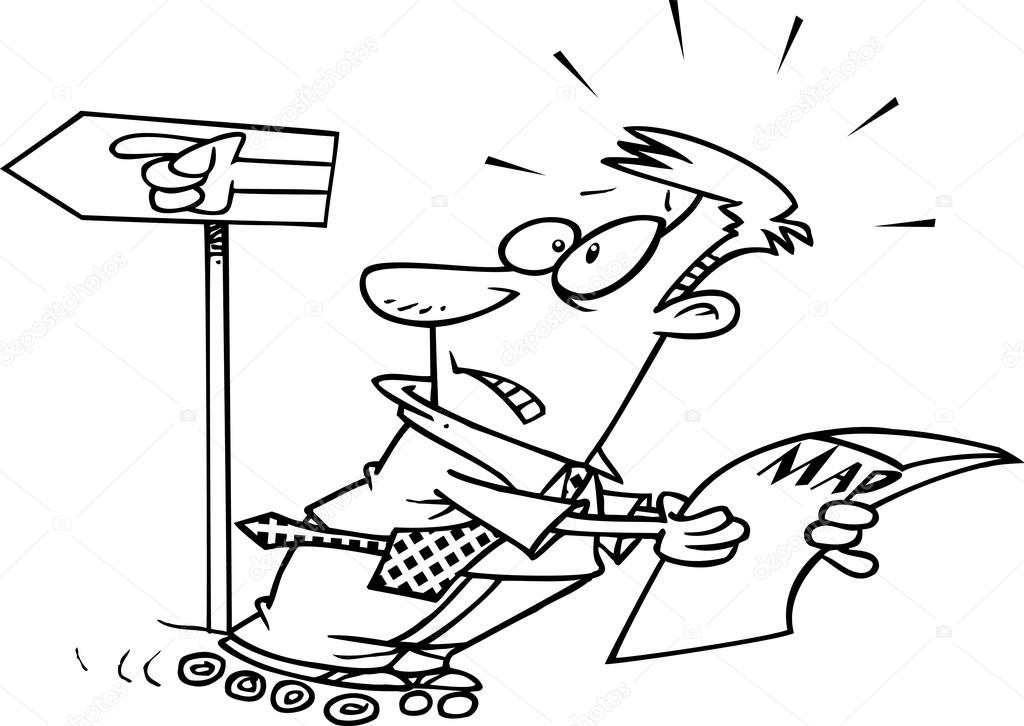 Cartoon man reading map