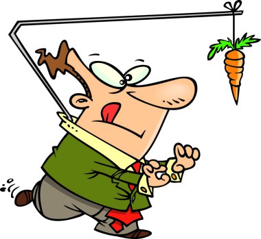 bir carrot çubuğa peşinde çizgi film adam