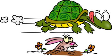 bir hare üzerinde uçan hızlı kaplumbağa