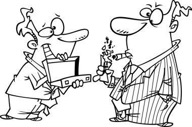 bir puro ile nakit ışıklar gibi bir çanta patronu için açık tutan karikatür adam