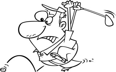 Golf topu kovalarken karikatür adam