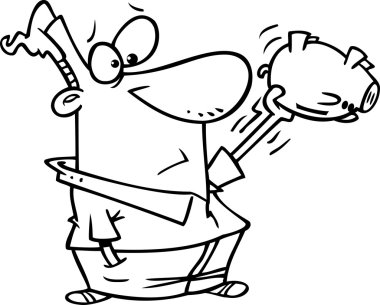 çizgi adam boş kumbara sallayarak