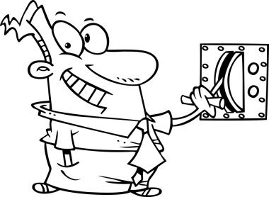 Cartoon Businessman Throwing a Switch clipart