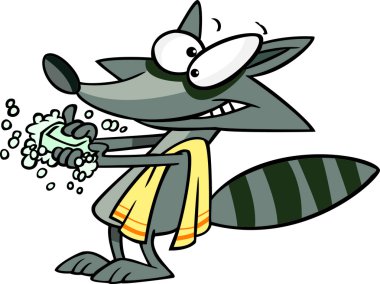 Cartoon Raccoon Washing clipart