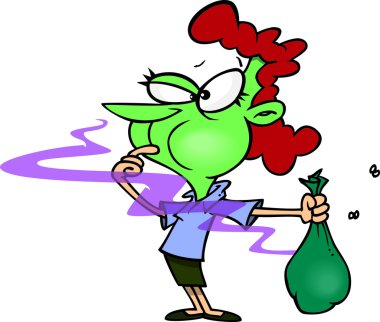 karikatür kokmuş çöp torbası