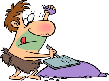 karikatür mağara adamı taş tablet