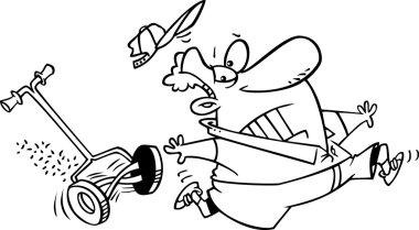 Çim biçme makinesi tarafından kovalanan karikatür adam