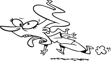 korku içinde çalışan kadın karikatür