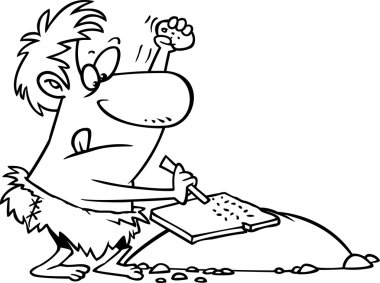 karikatür mağara adamı taş tablet