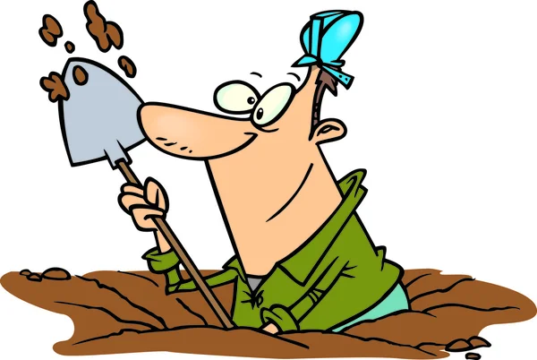 Cartoon Man Digging a Hole — Stock Vector