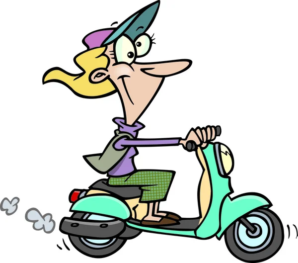 Cartoon dame op een scooter — Stockvector