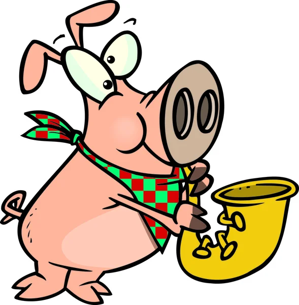 Cartoon Pig Playing Saxophone - Stok Vektor