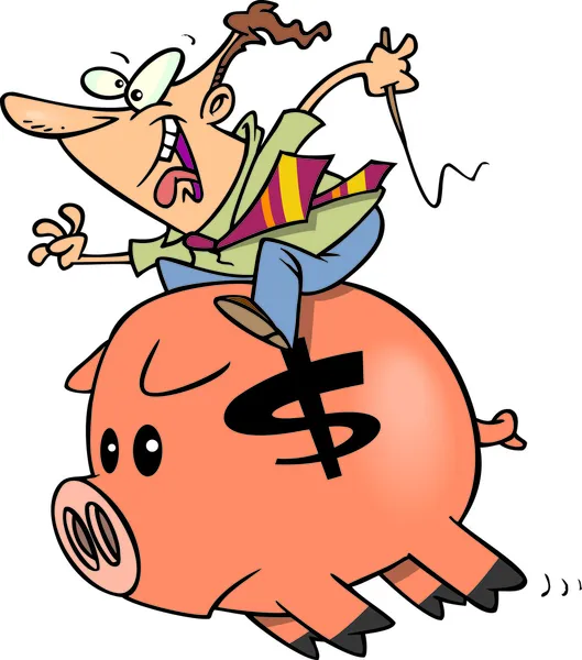 Rajzfilm Piggy Bank Ride — Stock Vector