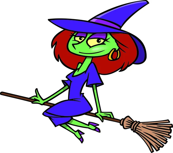 Cartoon sexy czarownica, Latanie na miotle — Wektor stockowy