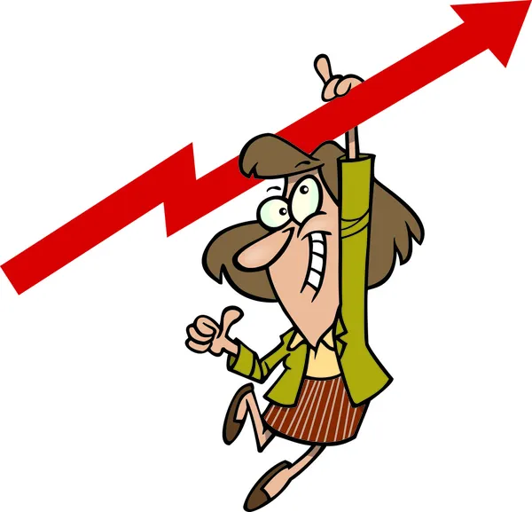 Cartoon Businesswoman Riding an Upturn — Stock Vector