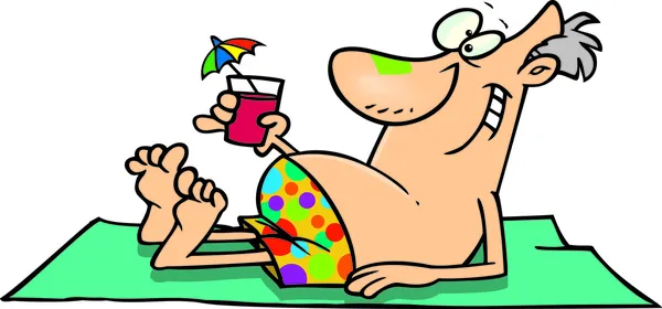 Cartoon Man Sun Bathing With A Cocktail — Stock Vector