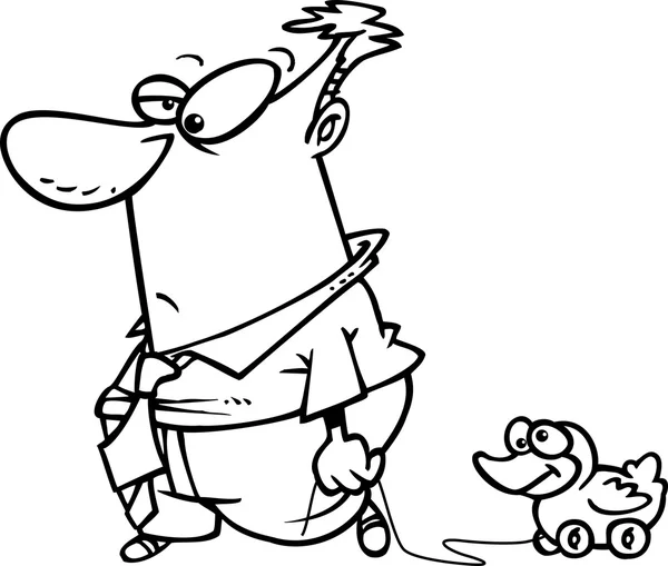 Hombre de dibujos animados con pato de goma — Vector de stock