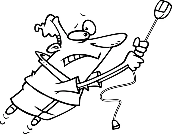 Hombre de dibujos animados luchando contra el ratón de la computadora — Archivo Imágenes Vectoriales