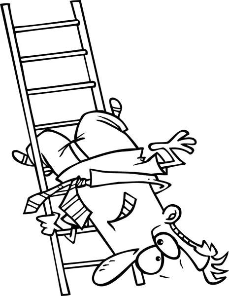 Cartoon man naar beneden de ladder — Stockvector