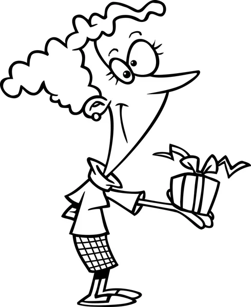 Cartoon Woman Giving a Present — Stok Vektör