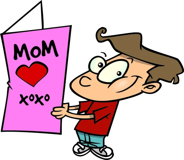 Cartoon Junge mit Muttertagskarte — Stockvektor