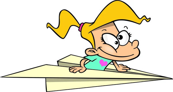 Dziewczyna kreskówka latający w płaszczyźnie papieru — Wektor stockowy