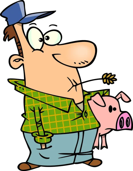 Dessin animé agriculteur avec porc — Image vectorielle
