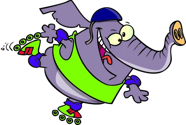 Cartoon Elephant Rollerblading — Stock Vector