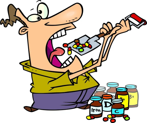 Cartoon Man Taking Vitamins — Stock Vector