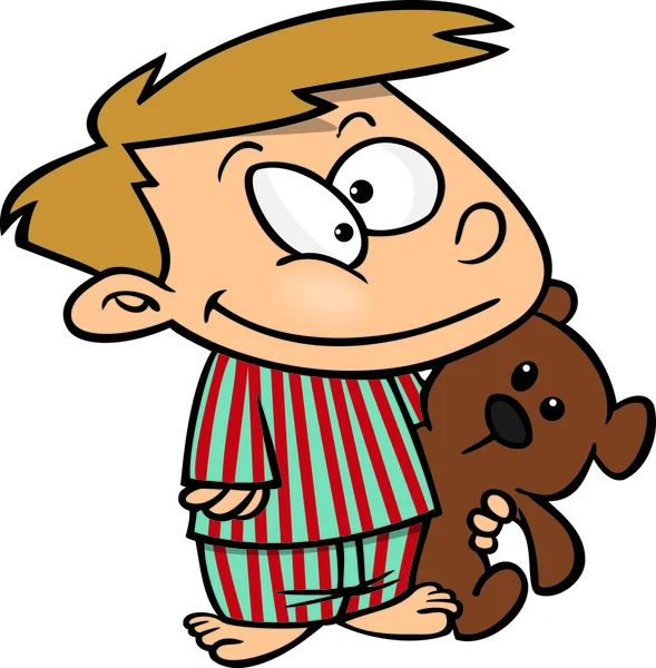 Cartoon Boy con osito de peluche — Vector de stock