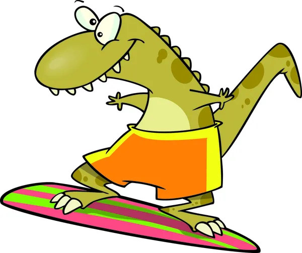 Cartoon Dinosaur Surfer — Stock Vector
