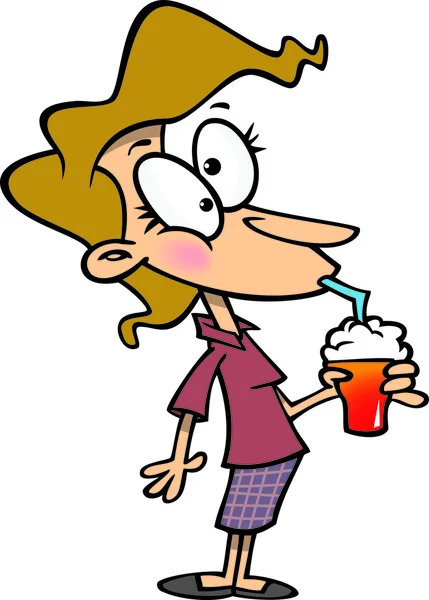 Cartoon vrouw drinken milkshake — Stockvector