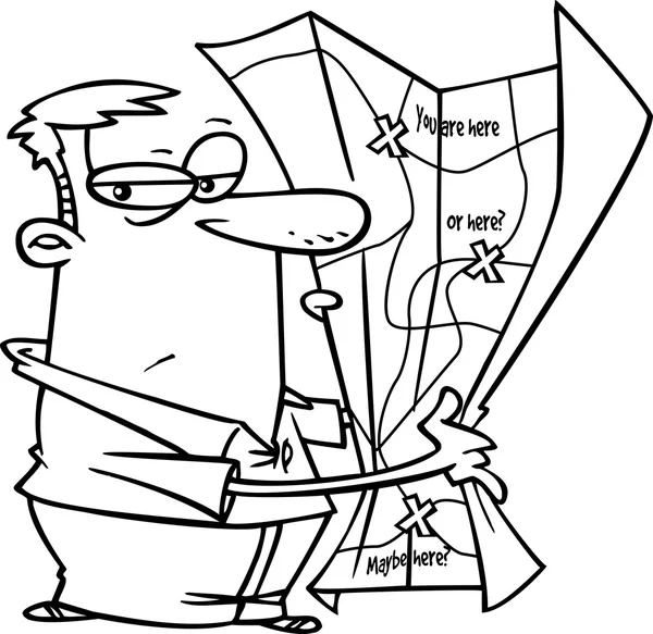 Cartoon Man with Map — Stock Vector