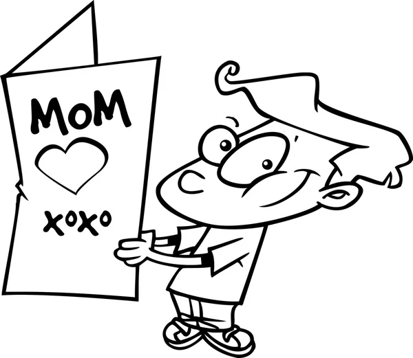 Cartoon Boy avec carte de fête des mères — Image vectorielle