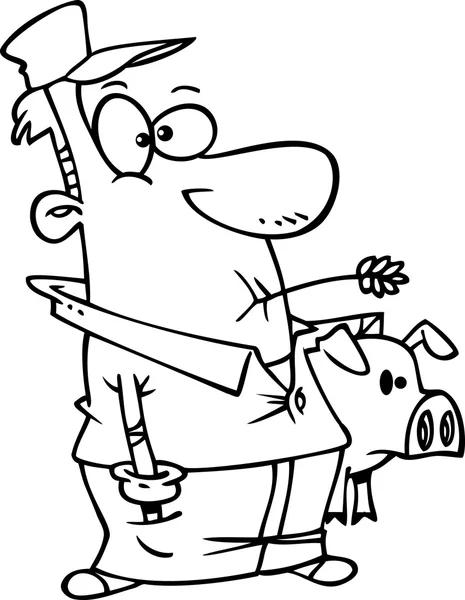 Agricultor de desenhos animados com porco — Vetor de Stock