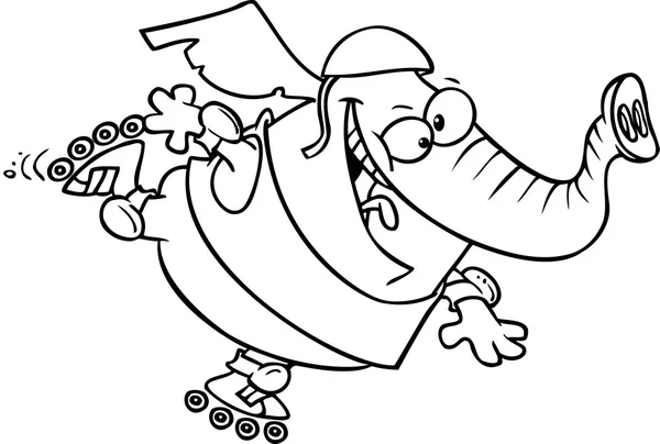 Desenhos animados Elefante Rollerblading — Vetor de Stock