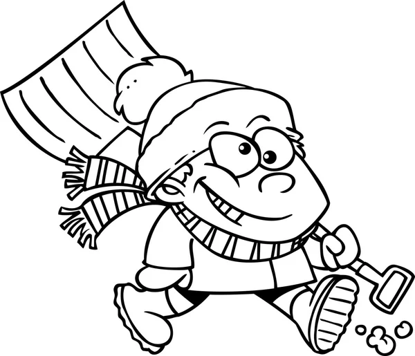 Cartoon jongen met sneeuw shovel — Stockvector