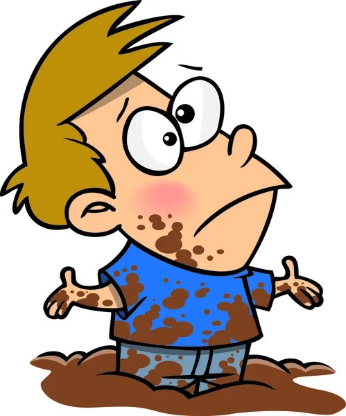 Cartoon Boy Covered in Mud — Stock Vector